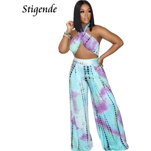 Stigende Women Cross Bandage Lace Up Backless Jumpsuit Summer Wide Leg Loose Sexy Overalls Fashion Print Bodycon Halter Jumpsuit