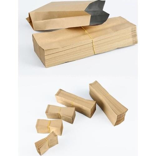 100Pcs/Lot Top Open Kraft Paper Aluminum Foil Plated Bag Heat Seal Side Gusset Pouch For Tea Coffee Food Packaging