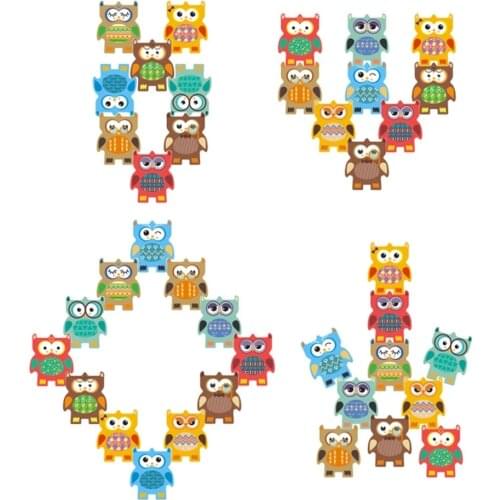 12pcs Owl Stacking Blocks Puzzle Toys for Kids Wooden Piles Balance Beam Stacking High Parent-child Interaction Education Game