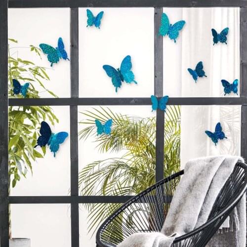 12pcs/lot Butterfly Wall Stickers 3D Simulation Flashing Buterfly Wall Stickers Home Living Room Decal Crafts Holiday Decoration
