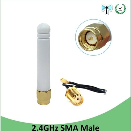 2pcs 2.4Ghz antenna wifi 2~3dbi SMA male 2.4 ghz antena wi fi Zigbee Small IOT aerial + PCI U.FL IPX to RP-SMA Pigtail Cable
