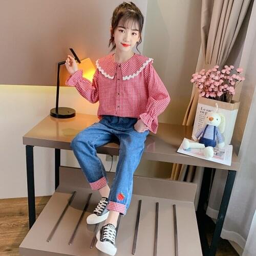 Girls Suit Blouse +Pants 2Pcs/Sets 2021 Red Spring Autumn Teenagers Outwear Kids Cotton Tracksuit Sport Suits Children Clothing