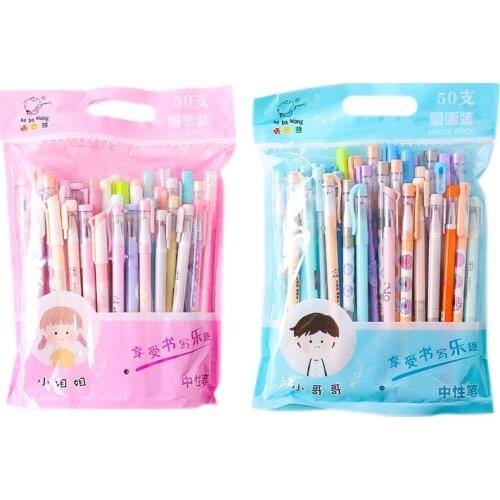 30 Pcs or 50 Pcs Cartoon Gel Pen Set Exam Writing Pen Korean Small Fresh Black Carbon Gel Pen Lovely Stationery Cute Pen