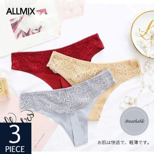 ALLMIX 3Pcs/lot Sexy Womens Intimates Underwear Seamless Hollow Out Thongs Lace G-String Comfort Lady Lingerie Sexy Panties Set