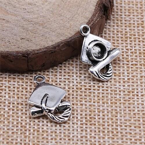 Free shipping 43pcs 13x20mm antique silver Bachelor cap charms diy retro jewelry fit Earring keychain hair card pendant