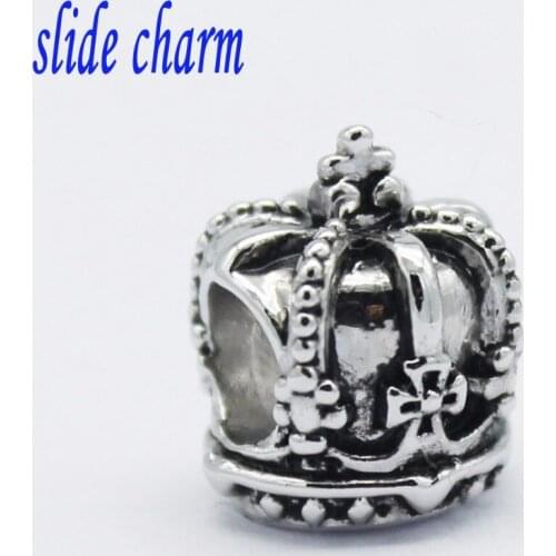 Slide charm Free shipping religion The new golden cross crown charm beads fit Pandora bracelet