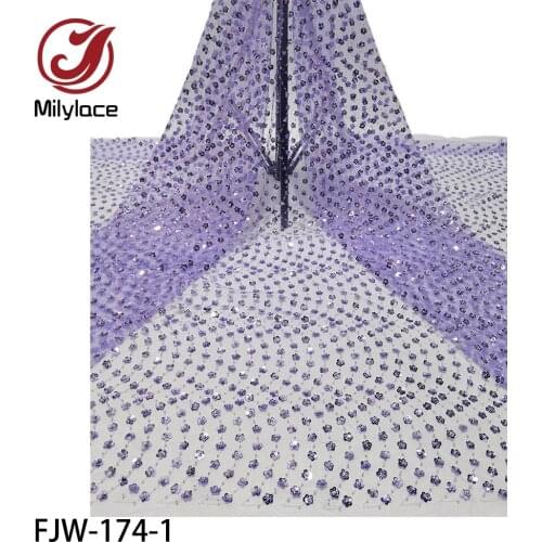 Shinning Sequins Embroidered Mesh Tulle Fabric Fashion Nigerian Lace Fabrics for Wedding Party Dress FJW-174