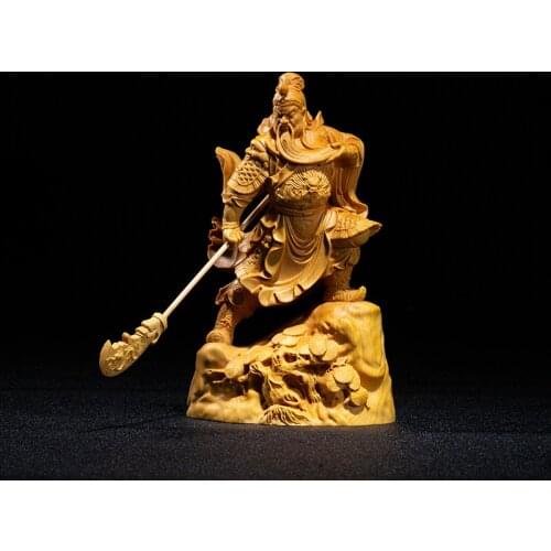 Bodhisattva Guan Yu Statue Three Kingdoms Guandi Buddha Statue Solid Wood Feng Shui Ornaments Boxwood Carving Home Decorations