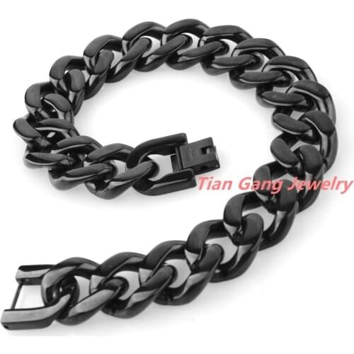 9" 15mm 316L Stainless Steel Black Plated Curb Cuban Chain Mens Womens Bracelet Bangle Fashion Jewelry Christmas Gift