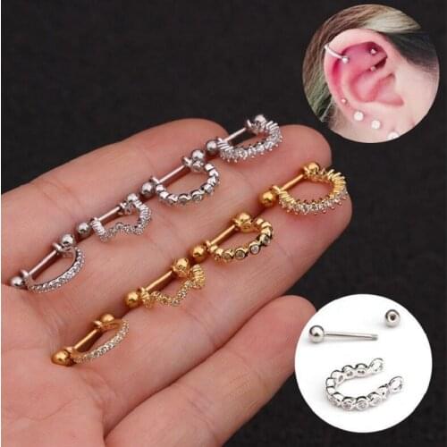 1pc Stainless Steel Barbell With Cz Hoop Cartilage Helix Lobe Earring Ear Piercing Jewelry