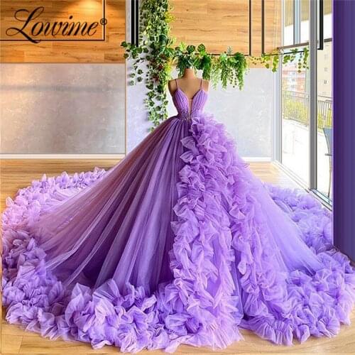 Amazing Long Cloud Prom Dresses Ruffles Tiered Evening Dress 2020 Puffy Party Dress Beaded Vestidos De Festa Celebrity Dresses