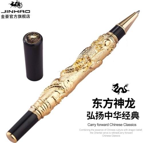 JINHAO 41 Oriental Dragon Luxury Roller Ball Pen Silver/Gold/Gray with Dragon Embossment Crystal Writing Office Supplies