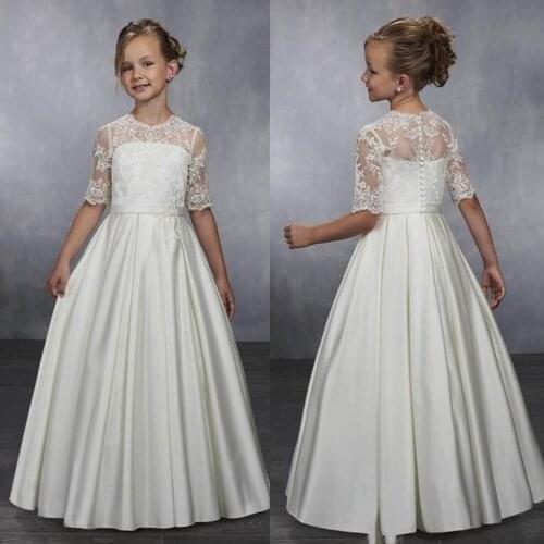 Lace Flower Girl Dresses for Wedding Pearls Wasit Jewel Neck Infant Toddler Baby Kids Dresses
