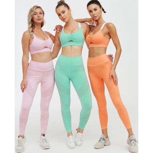 Hot Selling Seamless Workout Yoga Pants Leggings Sportswear Two Pieces Fitness Set