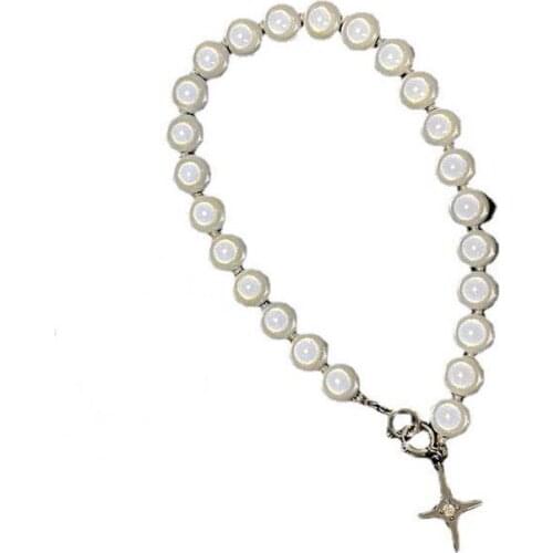 2021 Trendy Reflective Pearls Cross Necklace Alloy Necklace Choker Necklace for Women Accessories Fashion Jewellery