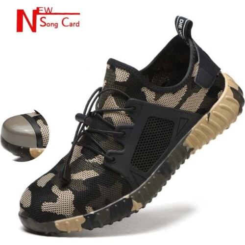 New song card Mens Work Shoes Outdoor Breathable Military Steel Toe Cap Puncture Proof Construction Work Safety Boots Sneakers