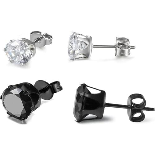 Mens Earring Women Hypoallergenic Stainless Steel Cubic Zirconia Piercing Stud Earring3mm-8mm Valentines Day Gift Jewelry