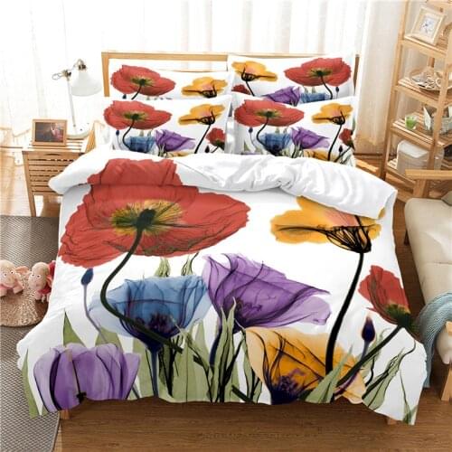 Poppy Flower Bedding Set Luxury Duvet Cover Set With Pillowcases Soft Comforter Bedding Sets Colorful Bed Linen Drop Ship