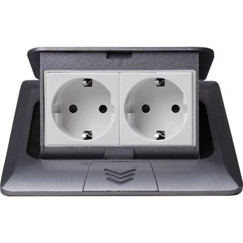 KEKA All Aluminum Silver Panel Pop Up Table Floor Socket 16A Russia Spain EU Standard Power socket 2 Way Electrical Outlet
