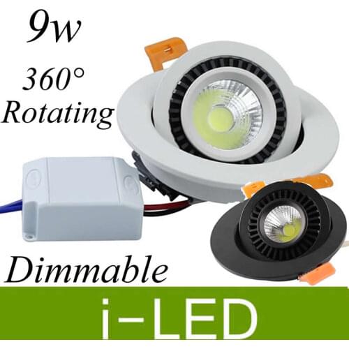 Newest 360degree rotating CREE 9w Led Cob Downlights Dimmable Led Recessed Ceiling light cabinet lamp AC85-265V 12V + Led Driver