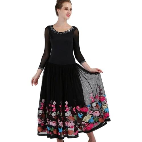 New Standard Ballroom Dresses Women Long Sleeve Lycra Stretchy Ballroom Dancing Costume Adult Waltz Modern Dance Clothing q085