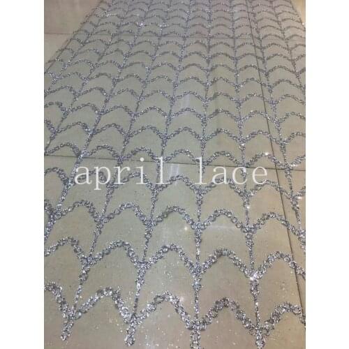 New sexy african TT008 # 5yards /bag chain pattern silver glitter hand print tulle mesh fabric for sawing bridal wedding dress