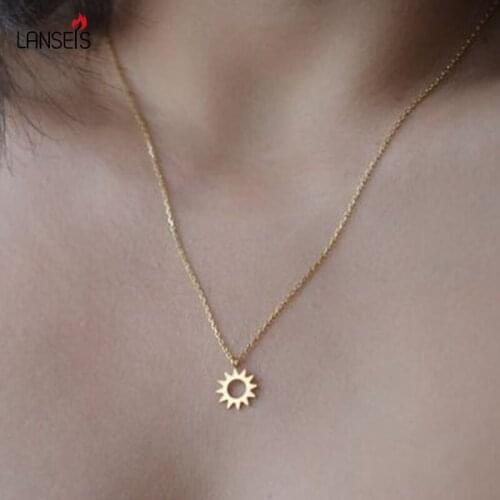 Lanseis Charm Warm Sunshine Stainless Steel Necklace , 10Pcs Spring Style, Everyday Wear Fashion Jewelry For Women