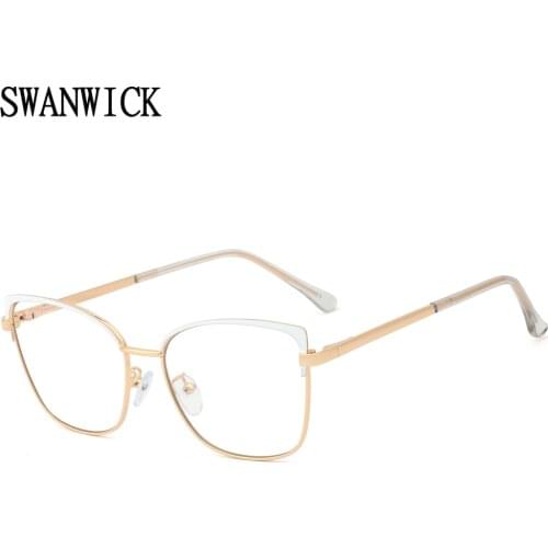 Swanwick blue light blocking glasses optical womans eyeglasses metal frame transparent vacation decoration white fashion style