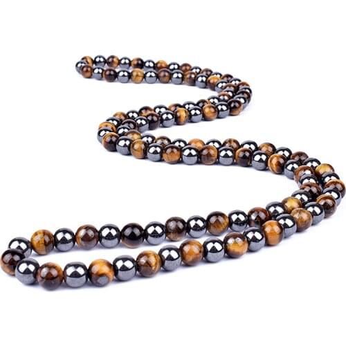 Natural Tiger Eye Stone Necklace Men New Fashion Hematite Beaded Necklaces Women for Magnetic Health Protection Handmade Jewelry
