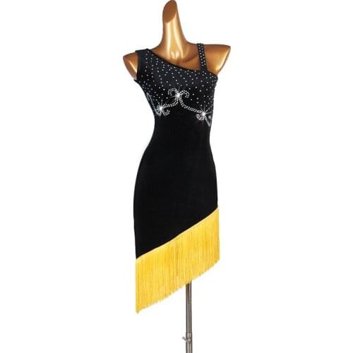 Customized Latin Dance Dress Rhinestone Fringe Skirt Competiton Dancewear Women Club Show Dress Rumba Latin Dance Costume 1456