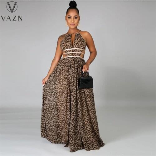 VAZN 2021 Sleeveless Leopard Elegant Long Maxi Party Dresses Sexy Club Birthday Dress Women Elegant Fashion Maxi Dress