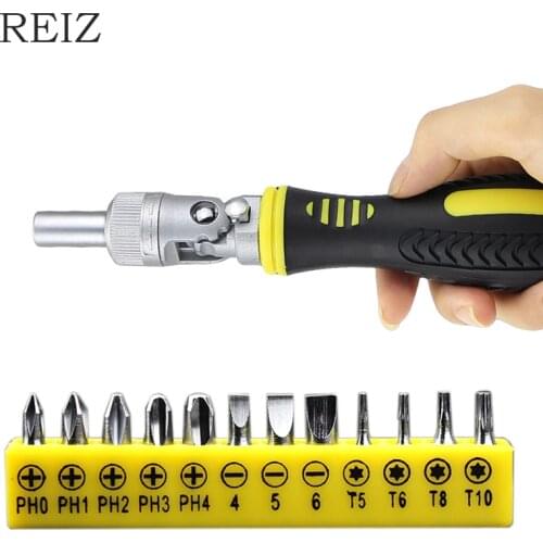 REIZ 13 In 1 Precision Screwdriver Set Phillips Slotted CR-V Screw Bits Triple-Gear Ratchet Handle Household Repair Hand Tool