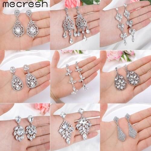 Mecresh Luxury Statement Leaves Tassel Drop Earring for Women Wedding Crystal Hanging Dangle Earrings 2020 Korean Jewelry EH1750
