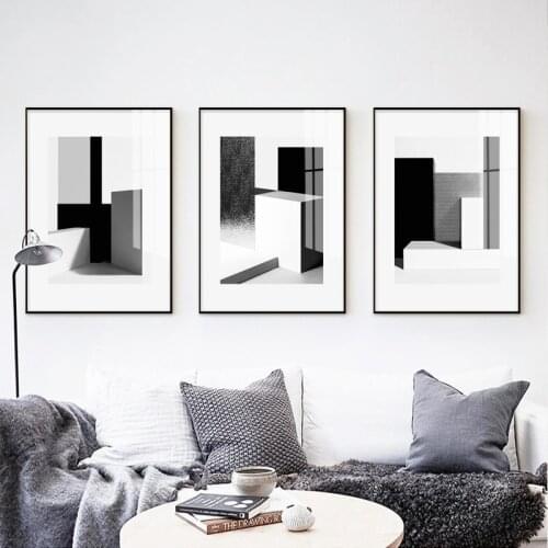 Modern Abstract Geometric Abstract Black White Color Block Wall Art Print Poster Canvas Painting for Living Room Decor