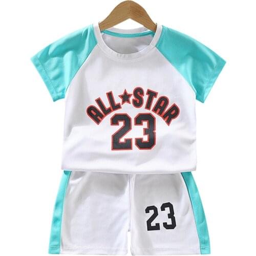 New breathable two-piece sportswear short sleeve patchwork vest boys suit summer football suit wholesale clothing O-Neck 2021