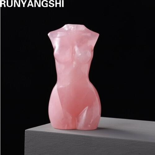 Natural Rose Quartz Goddess Statue Crystal Carved Woman Torso Figurine Feng Shui Chakra Healing Gemstone Decor Quartz Gift