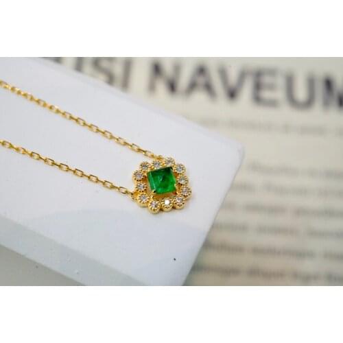 SX527 Solid 18K Yellow Gold Nature 0.24ct Green Emerald Gemstones Pendants Necklaces for Women Fine Jewelry for Women Gifts
