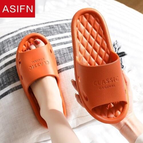 ASIFN Classic Print Women Summer Slippers Couple Home Bathing Wear-resistant Indoor Soft-soled Bathroom Men Thick-soled Shoes