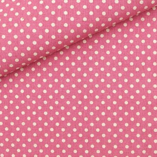 Cotton Linen Fabric for handmad, bed, bag, curtain Sewing -Dots on pink (LF037)
