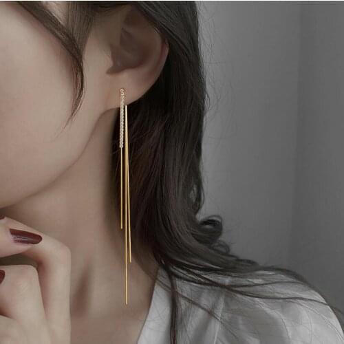 1 Pair 925 Sterling Silver Zircon Long Chain Earrings For Women Temperament Light Luxury Bar Earrings Wholesale