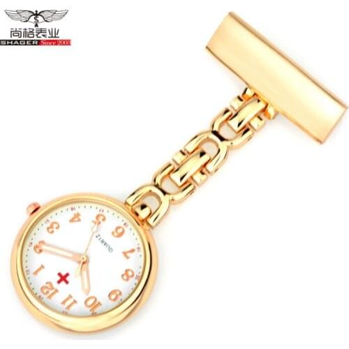 Gold Nurse Pocket Watch Stainless Steel Arabic Numerals Quartz Brooch Doctor Nurse Pocket Fob Watch for nurse