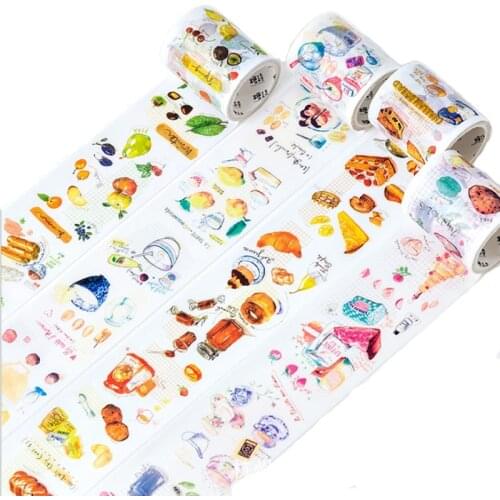 1Roll Food series tape creative fun hand-painted stickers candy color cute DIY handmade cutting 5M
