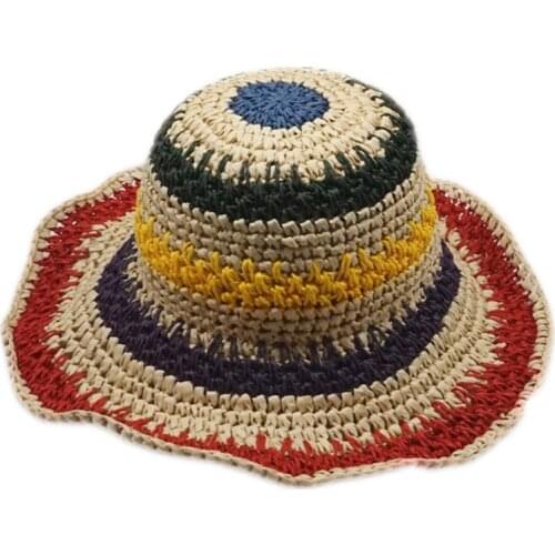 2021 Female Summer Shade Vacation Beach Original Invoice Export Color Stripe Hand-Woven Straw Hat