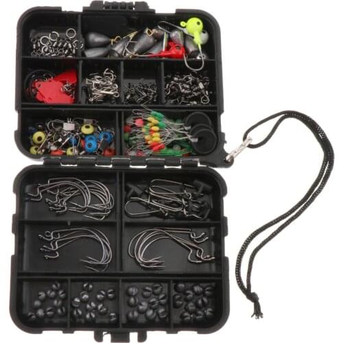 208pcs Fishing Accessories Tackles Box Treble Hooks Sinker Slides Beads Weights