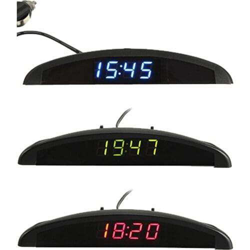 3-in-1 Car 12V Digital LED Voltmeter Voltage Temperature Watch Thermometer