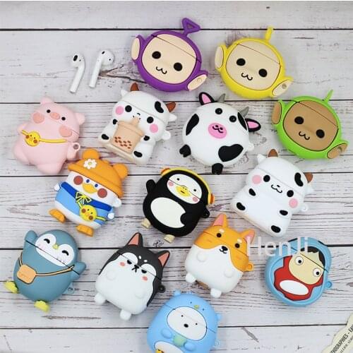 3D Japan Cute Cartoon Miyazaki Hayao Ponyo Cow Penguin Headphone Skin Cases for Apple Airpods 1/2 Silicone Protection Cover