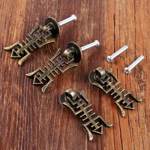 4pcs 45*25mm Vintage Pull Knobs Chinese Cabinet Pull Antique Bronze wood box case Handle Jewelry Box Knob Drawer Pull