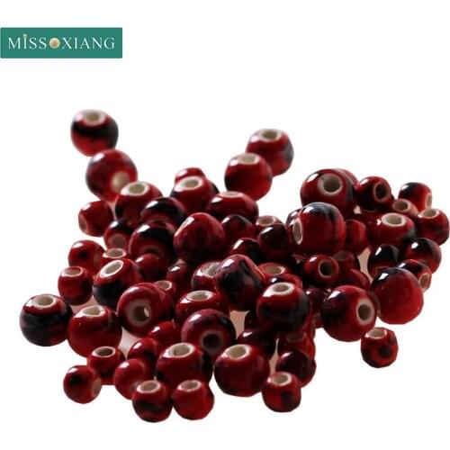 50pcs/lot 8-10mm Ceramic Round Beads DIY/handmade Gradual Red Braided Loose Bead for Bracelet Necklace Accessories Jewellery