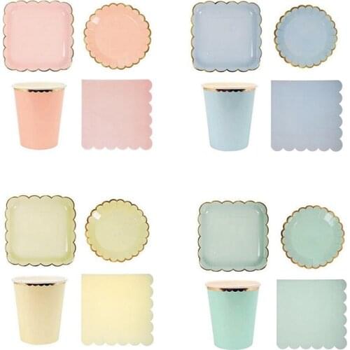 AVEBIEN Disposable Plate cake Paper Plate Baby Shower Wedding Birthday Event Party Supplies Decorations Bronzing Paper Plate