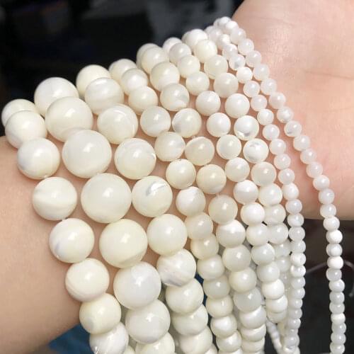Natural White Mother Of Pearl Mop Round Loose Beads For Jewelry Making Diy Fashion Bracelets 15"inches 6/8/10mm wholesale